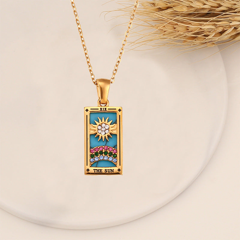 Real Gold Vintage Tarot With Diamond Dripping Necklace