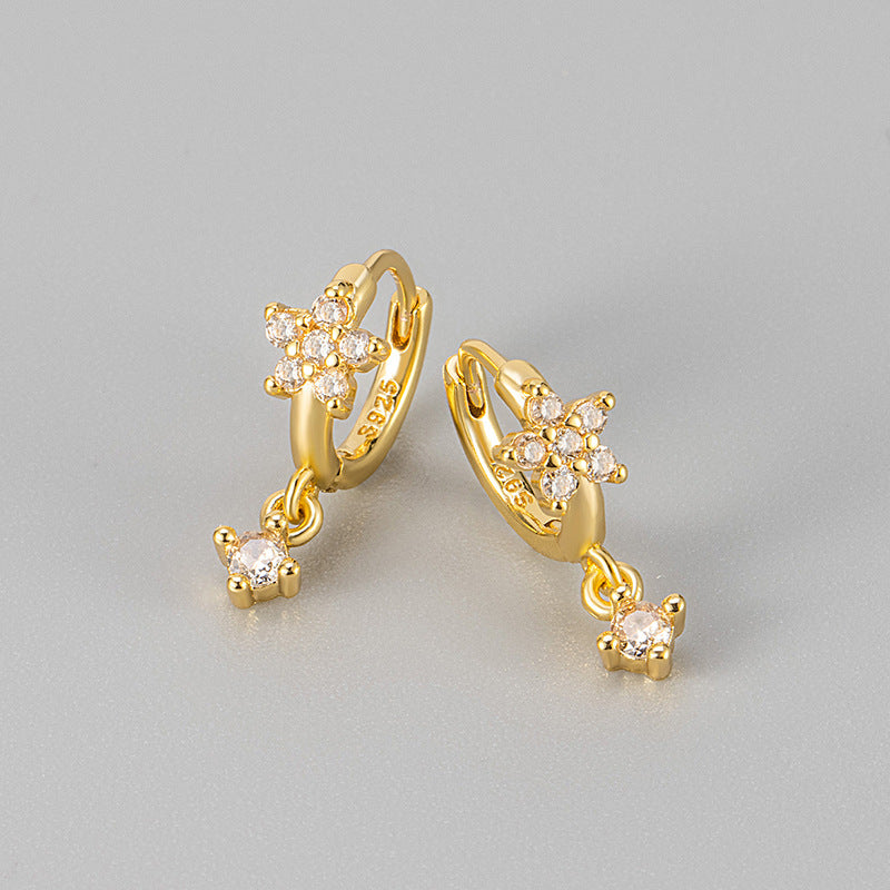 Multicolor Zircon Plum-shaped Personality Fashion Flower Ear Buckle