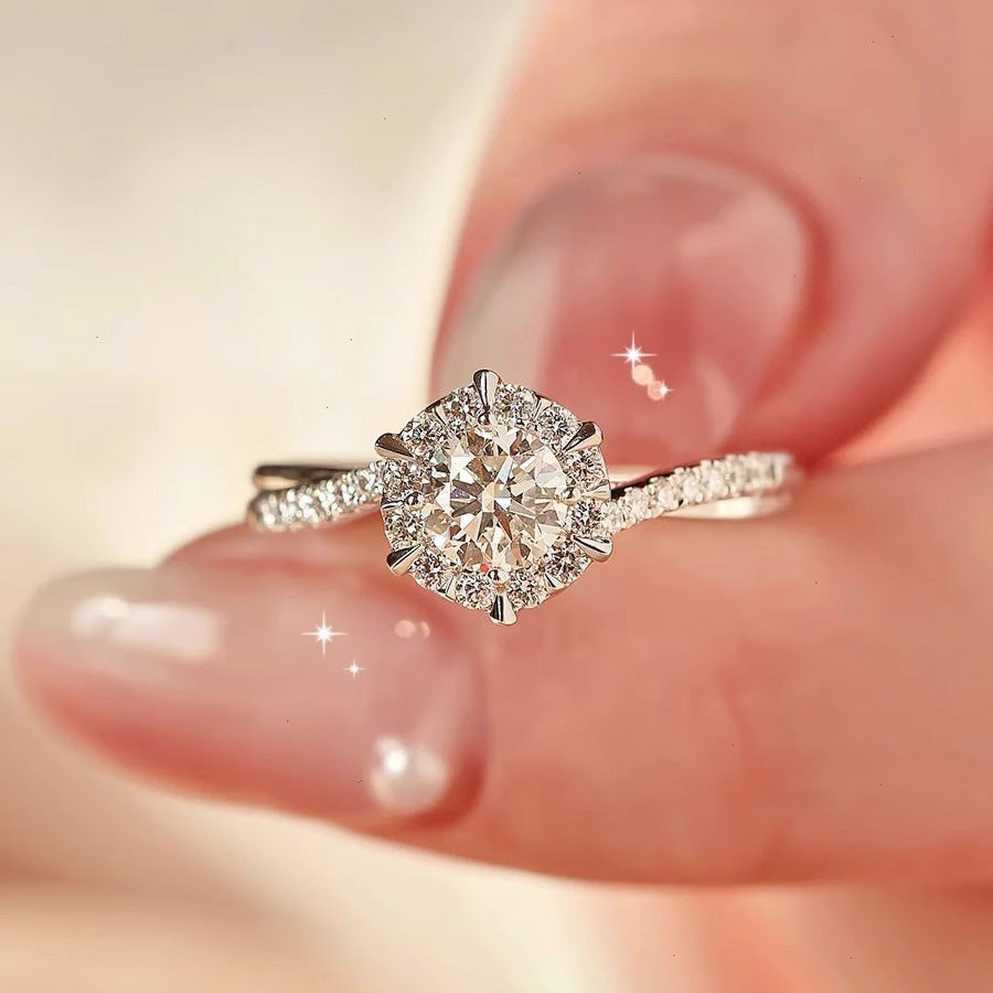 Star Woven Eight Hearts Arrows Zircon White Gold Color Swing Ring