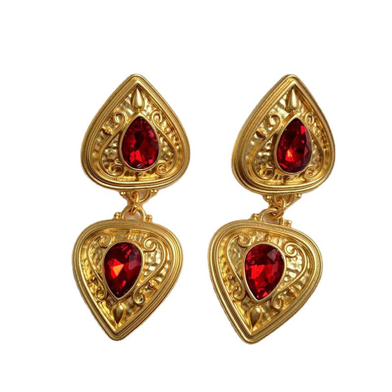 Gold-plated Double Heart-shaped Plain Gold Vintage Court Earrings