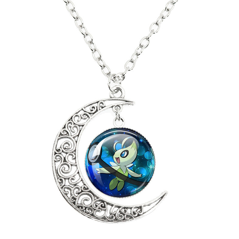 Anime Alloy Moon Time Gem Cabochon Necklaces