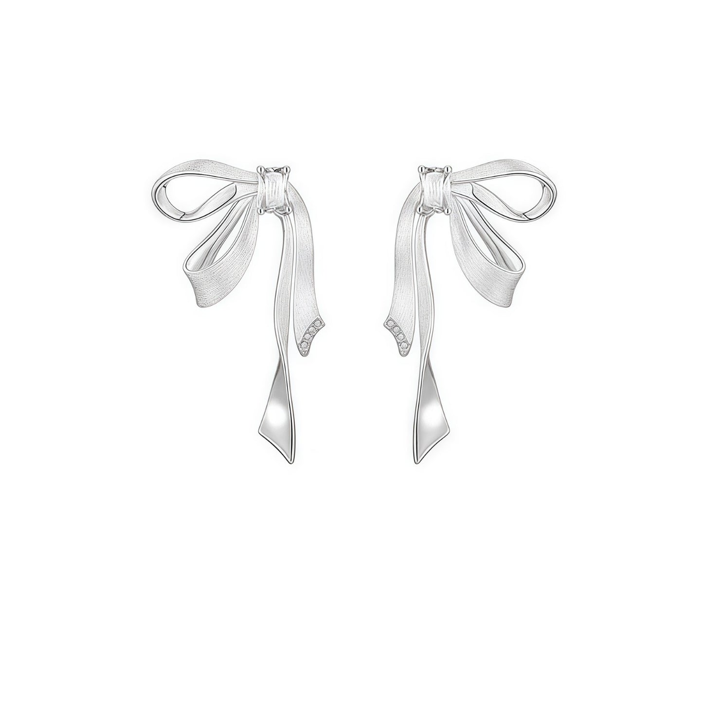 Sier Needle Ribbon Butterfly Advanced Light Luxury Minority Design Stud Earrings