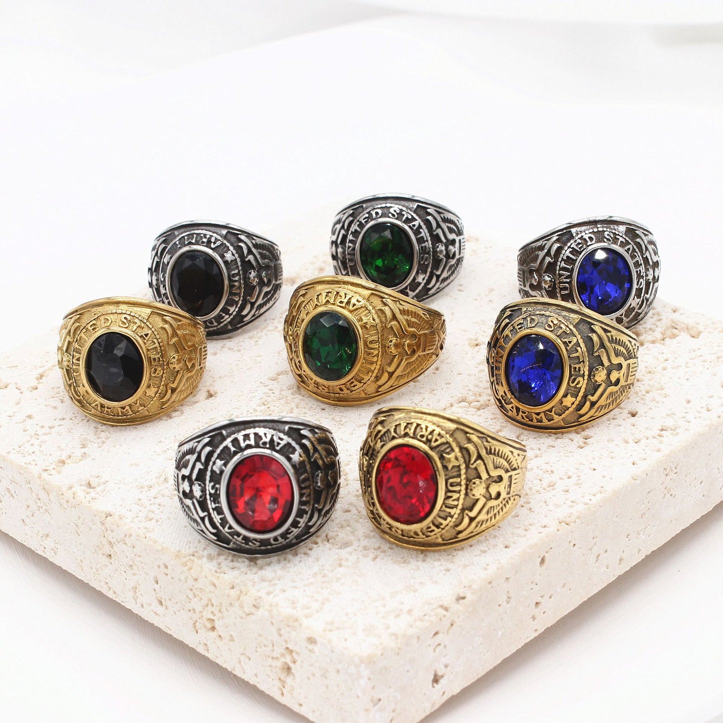 Men's Personality Retro Army Gem For Ring