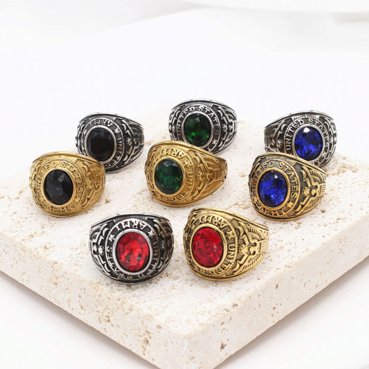 Men's Personality Retro Army Gem For Ring