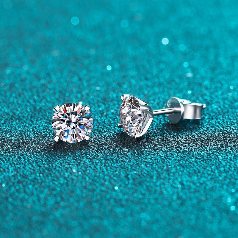 Sterling Sier Ear Divided Into Karat 2 Moissanite Stud Earrings