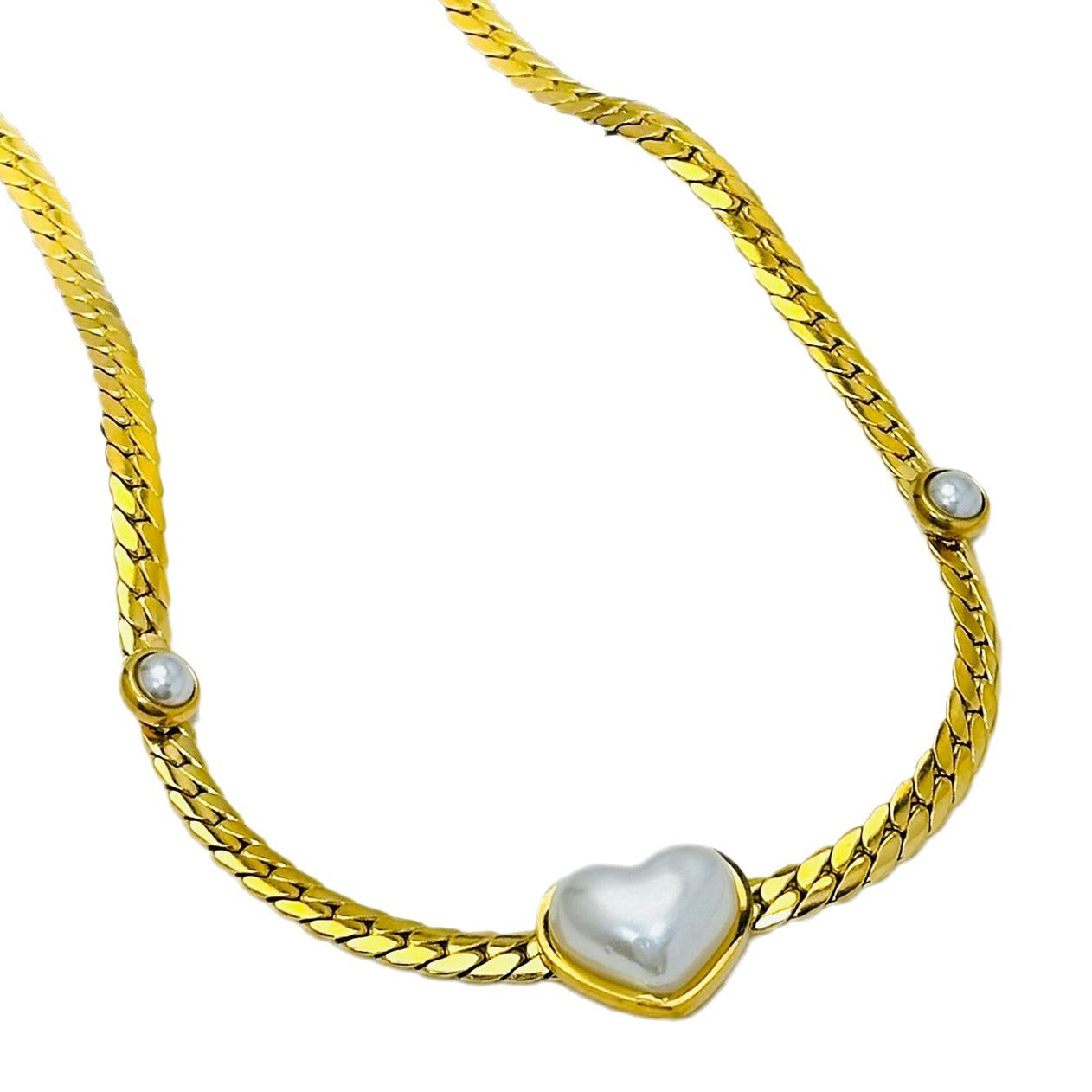 Pearl Heart Gold Stainless Steel Titanium Necklaces