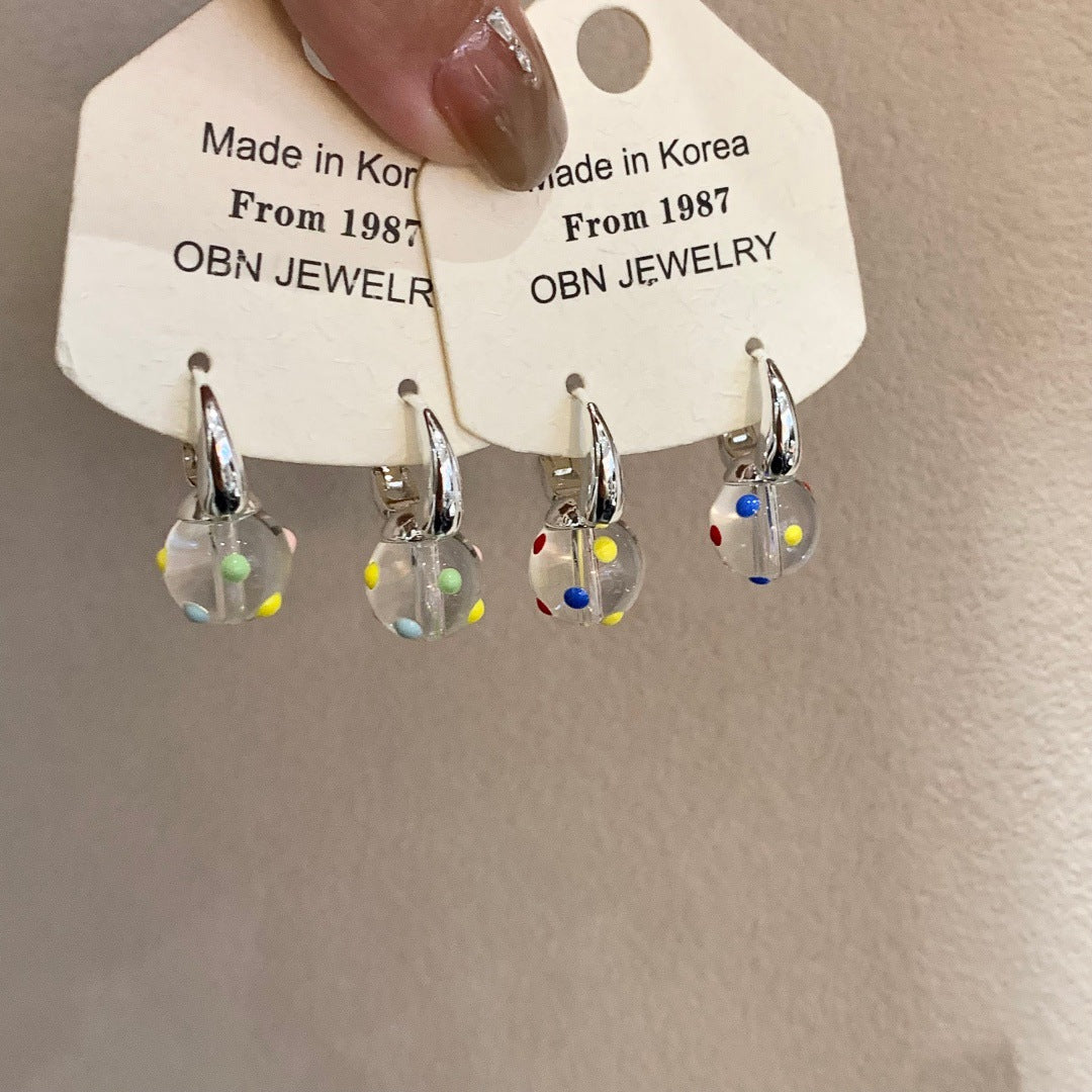 Colorful Ball Transparent Bead Female Temperament Ear Buckle