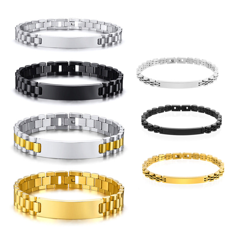Women's & Men's Adjustable Titanium Steel Curved Can Carve Writing Stainless Gold Bracelet