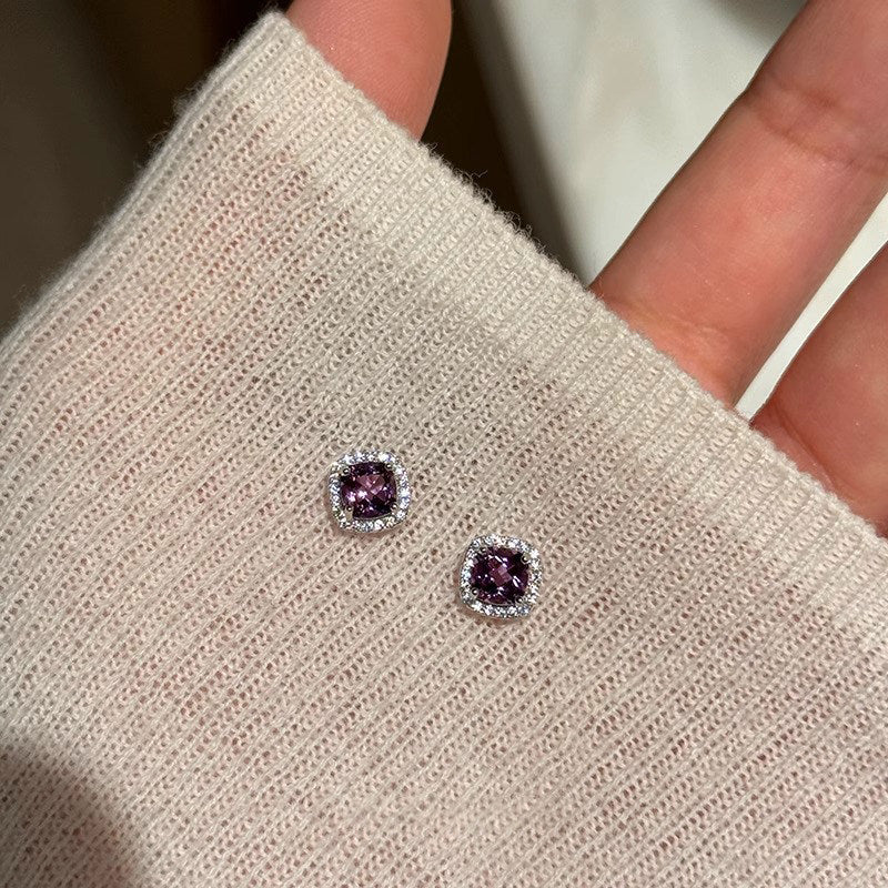Women's Sterling Sier Needle Purple Cube Sugar High-grade Stud Earrings
