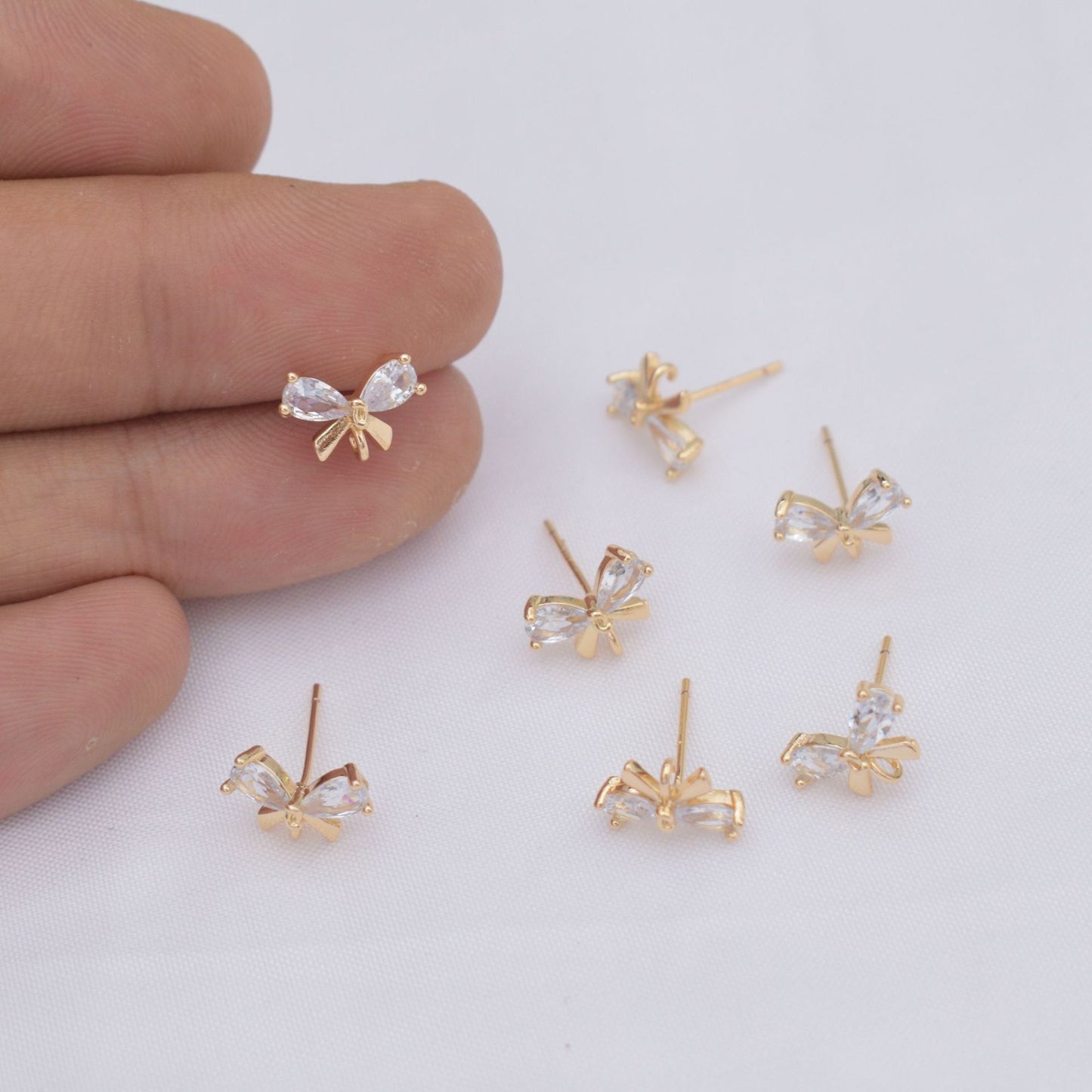 Color Retention Gilded Pure Sier Ear Pin Bow With Handmade Rings