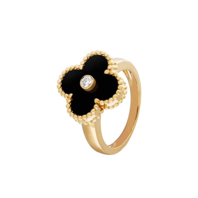 Gold High Version November's Clover Rose Natural Fritillary Full Diamond Rings