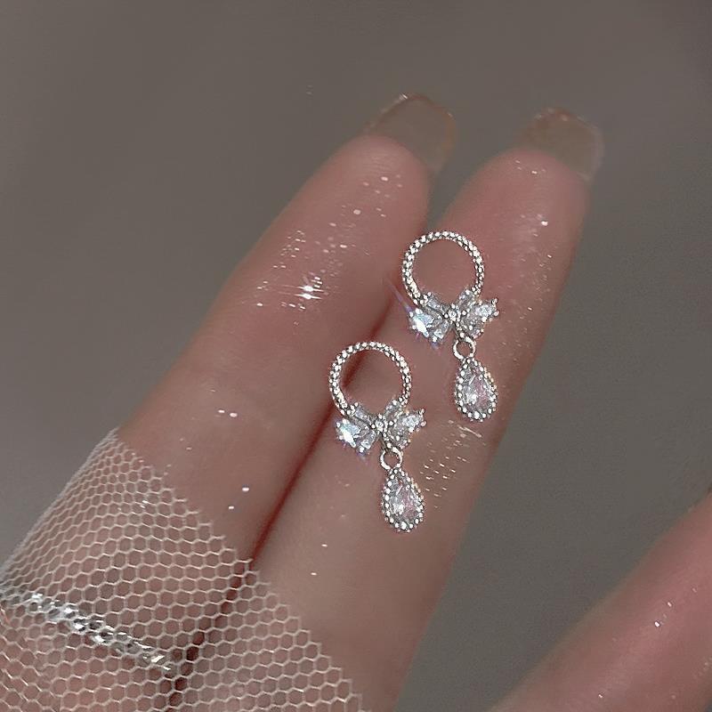 Bow Sier Light Luxury Minority Temperament Ear Earrings