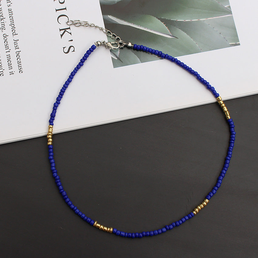 Korean Style Fashionable Colorful Bohemian Golden Balls Bead Handmade Ethnic Necklaces