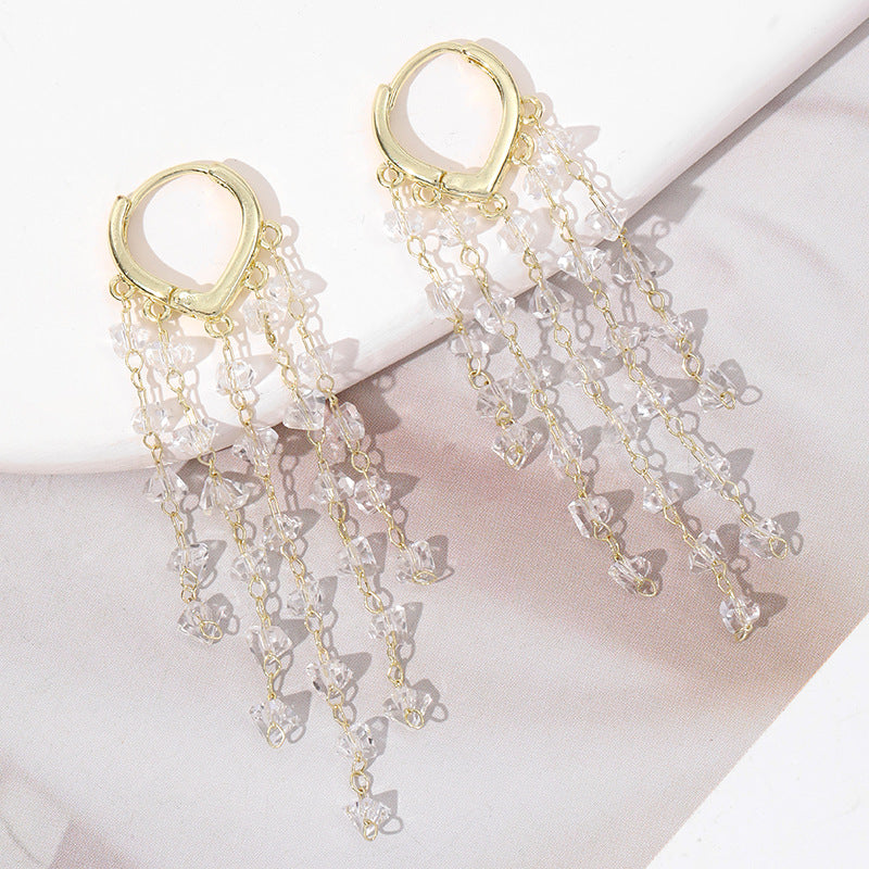 Women's Crystal Tassel Clip Fashionable Elegant High-grade Light Luxury Earrings