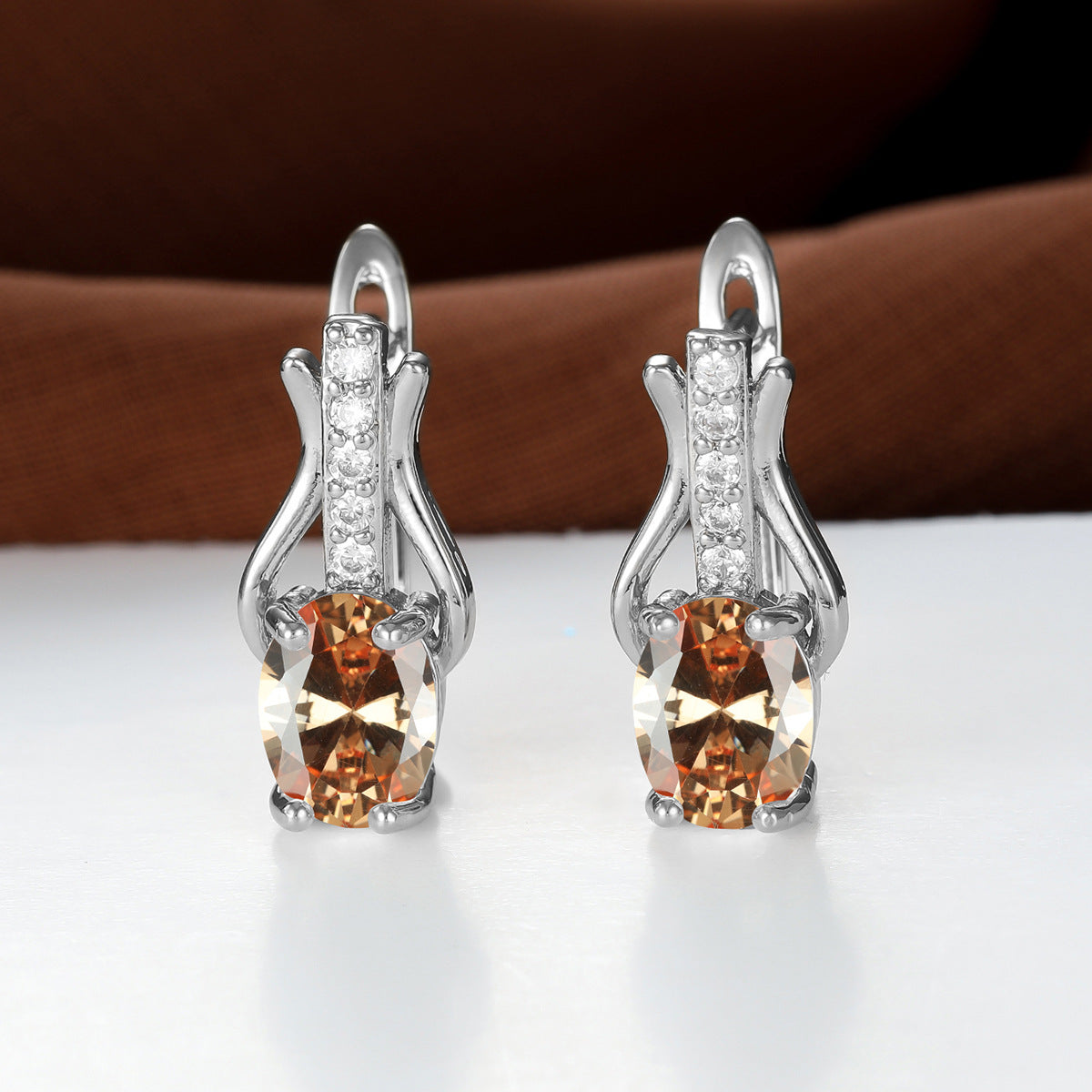 Pomegranate Red Crystal Champagne Gold Ear Clip Earrings