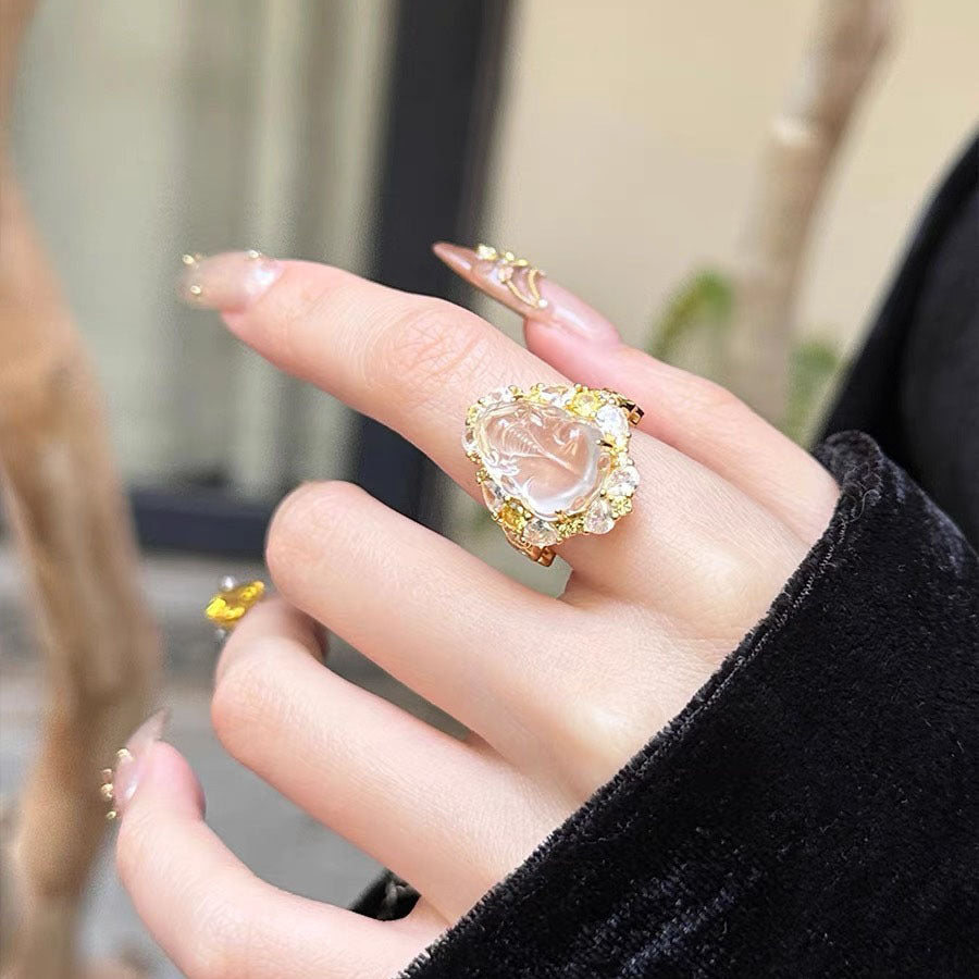 Retro Natural Chalcedony Jade Money Chic Zircon Rings