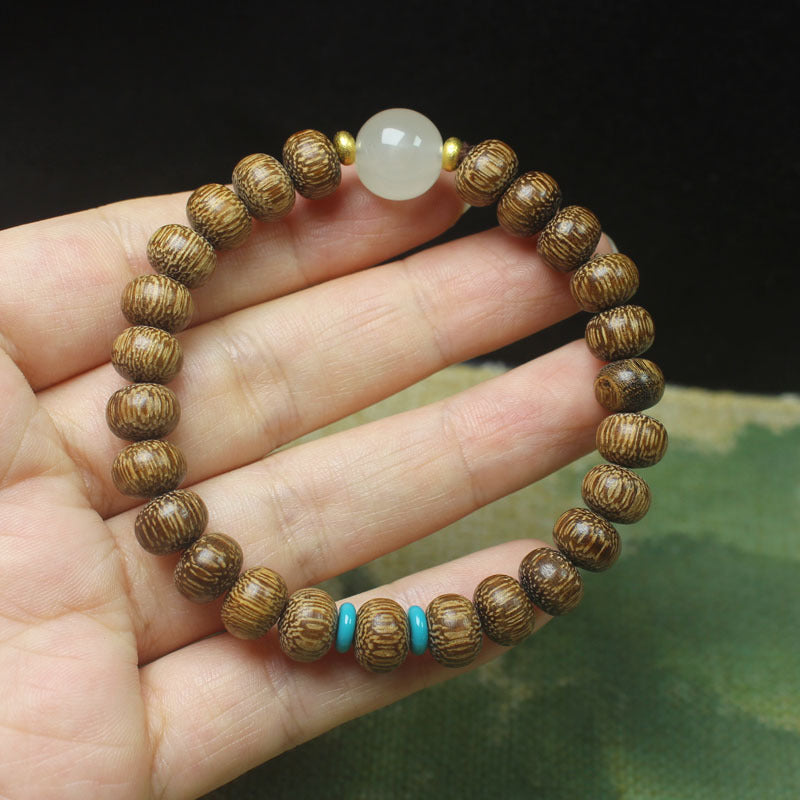 Natural Eaglewood White Round Beads Buddha Bracelet