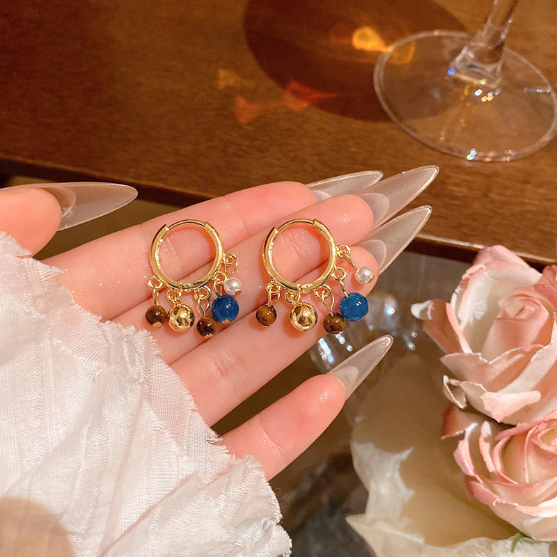 Chinese Style Contrast Color Beaded Natural Stud Earrings