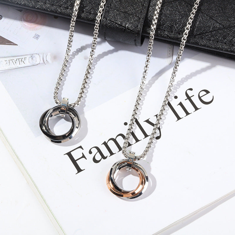 Women's & Men's Hop Titanium Steel Sweater Chain Three Niche Stainless Necklace