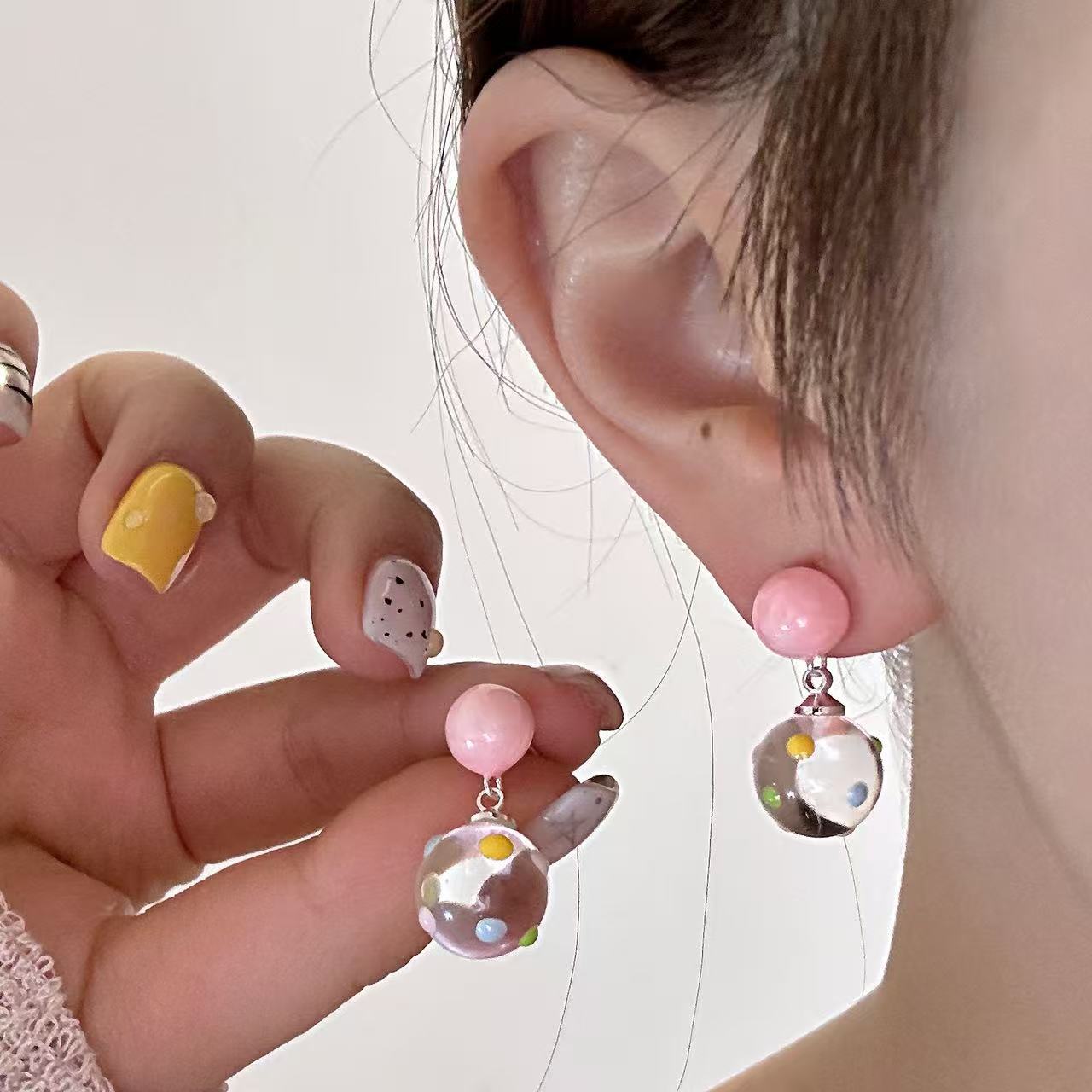 Artsy Dopamine Color Polka Dot Transparent Ball Super Stud Earrings