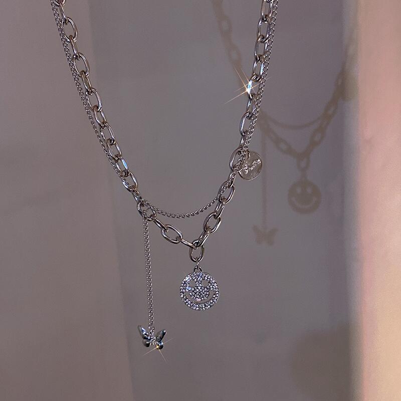 Rhinestone Smiley Butterfly Female Fashion Clavicle Chain Niche Double Necklaces