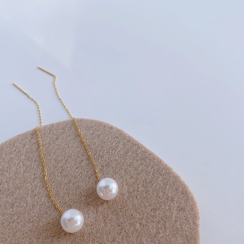 French Style Long Tassel White Pearl Korean Graceful Fashion High-grade Ear Line
