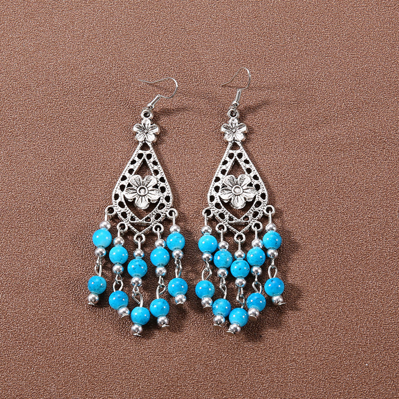 Tassel Turquoise Retro Minority Ethnic Style Graceful Personality Tibetan Earrings