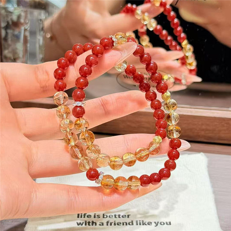 Red Agate Fashion Floating Flowers Chalcedony Double Circle Twin Bracelet