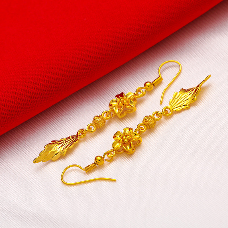 Women's Vietnam Placer Gold Brass Gold-plated Leaf-shaped Earrings