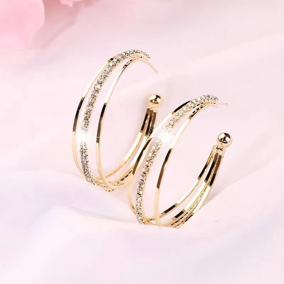 Elegant Fashion Iii Ear Diamond Super Flash Exaggerated Big Sier Earrings
