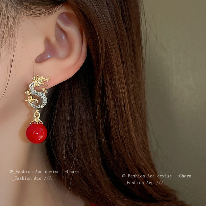 Needle Pearl Diamond Chinese Style Niche Temperament Earrings