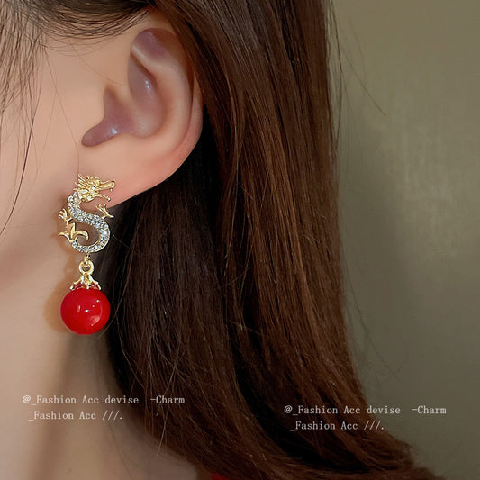 Needle Pearl Diamond Chinese Style Niche Temperament Earrings