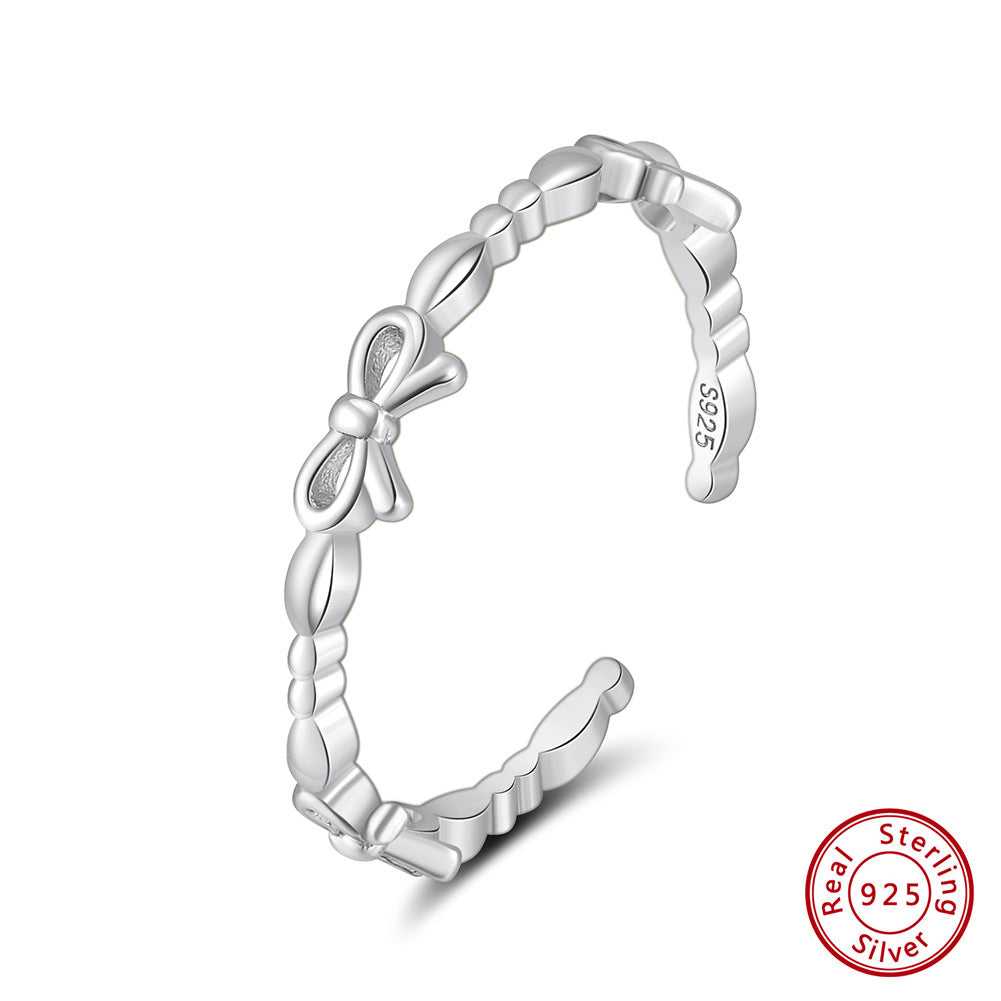 Minority Simple Design Bow Sterling Sier Open Series Ornament Rings