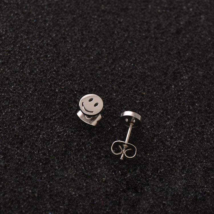 Style Fashion Small Cute Smiley Face Ear Bone Titanium Steel Earrings