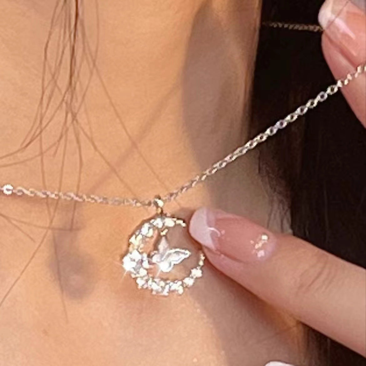 Moon Rhinestone Butterfly Female Minority Simple Temperament Wild Girlfriends Clavicle Necklaces