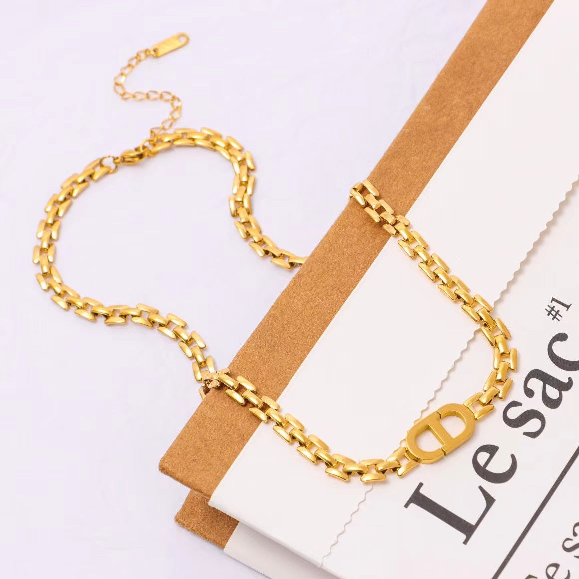 Arc Gold Thick Straps Letter Titanium Steel Female Hip Necklaces