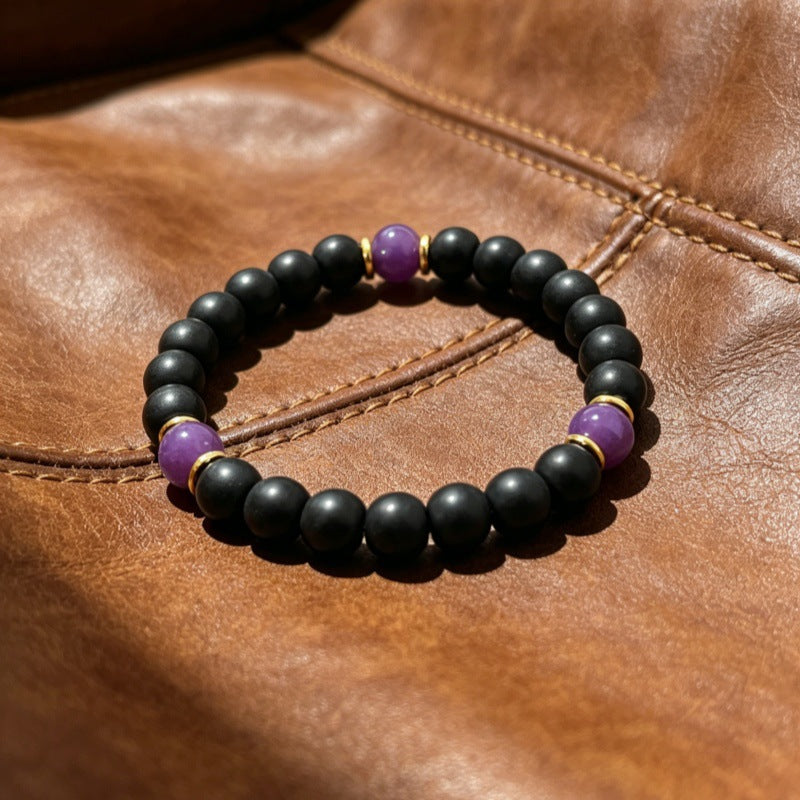Xi Personalized Simple Black Frosted Amethyst Bracelets