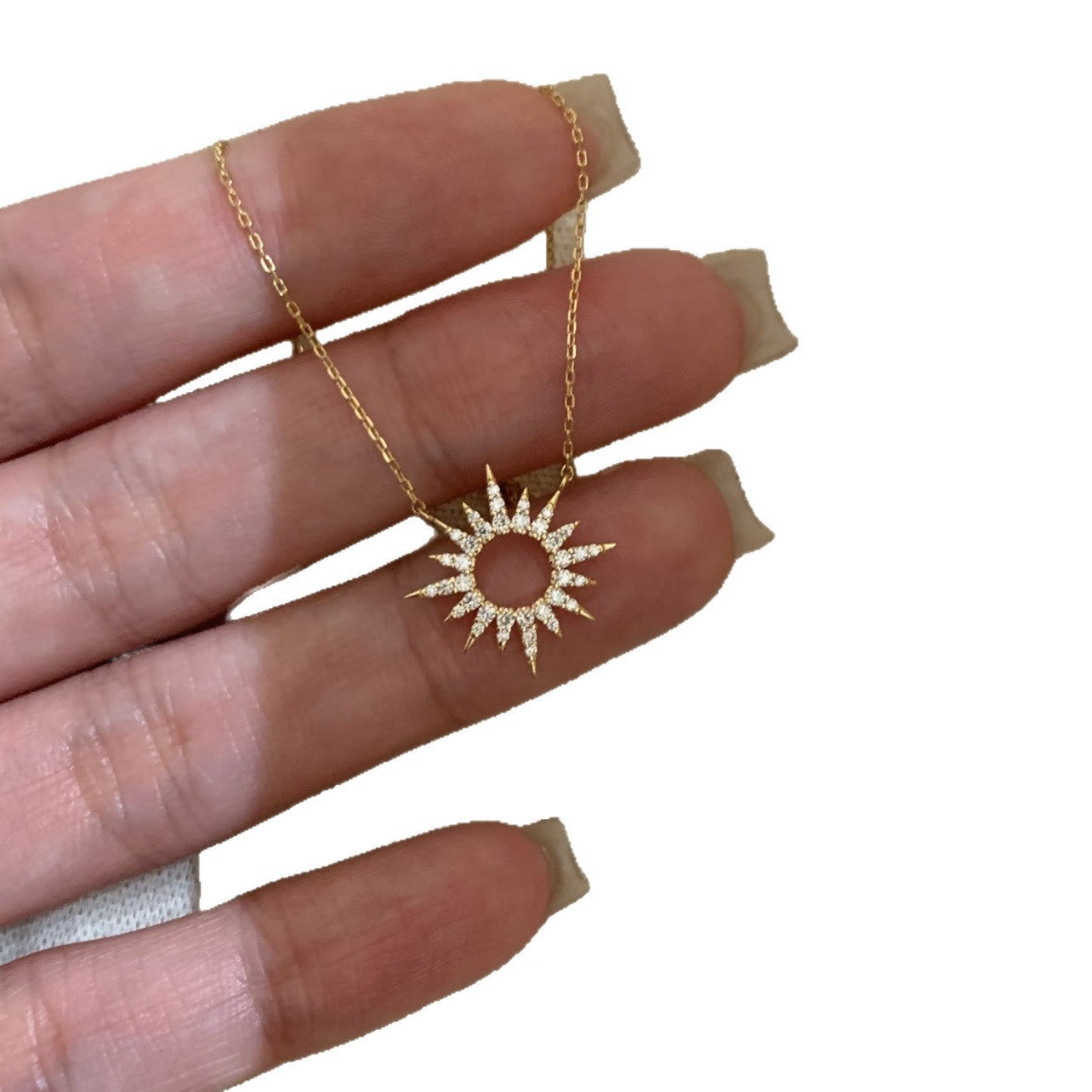 Women's Sier Sunflower Full Diamond Hollow Four Stars Fashion Retro Summer Necklace