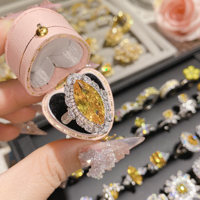 Camellia Fashion Romantic French Golden Rhinestone Gold Plated Ring