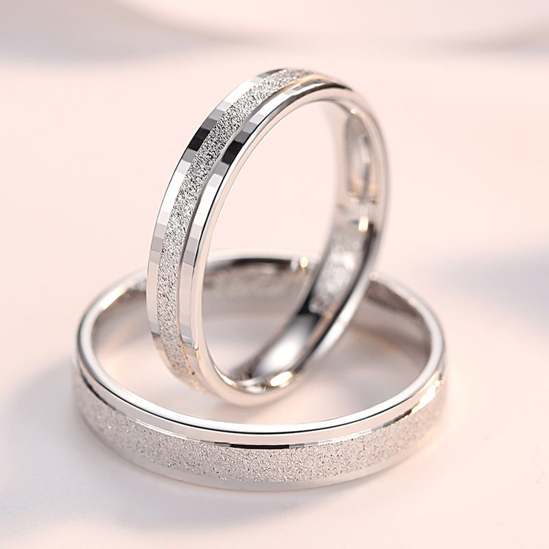 Women's & Men's Sier Frosted Scale Couple Inner Arc Rings
