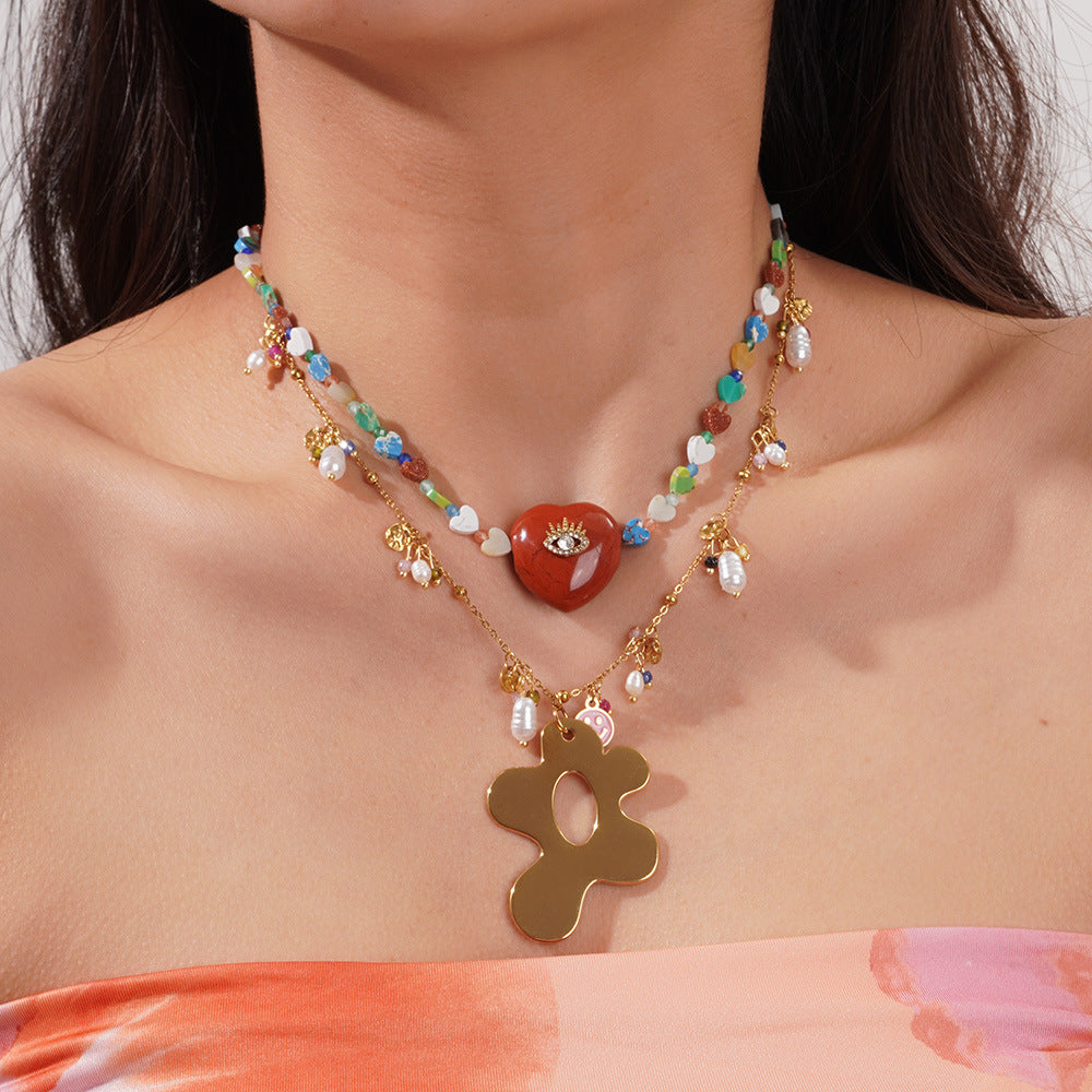 Stainless Steel Female Golden Fish Flower Color Necklace