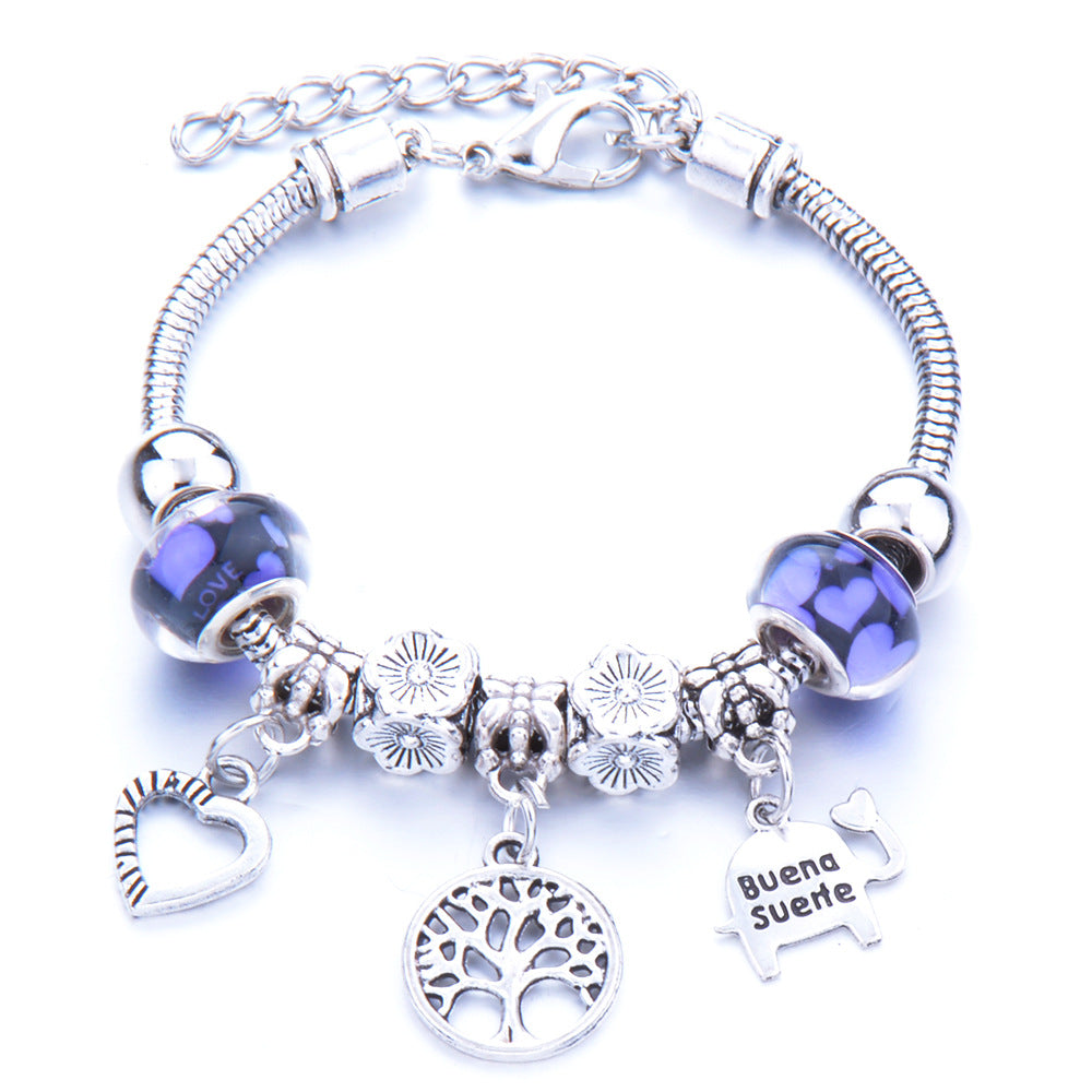 Glass Bead Small Elephant Lucky Tree Retro Transparent Bracelet