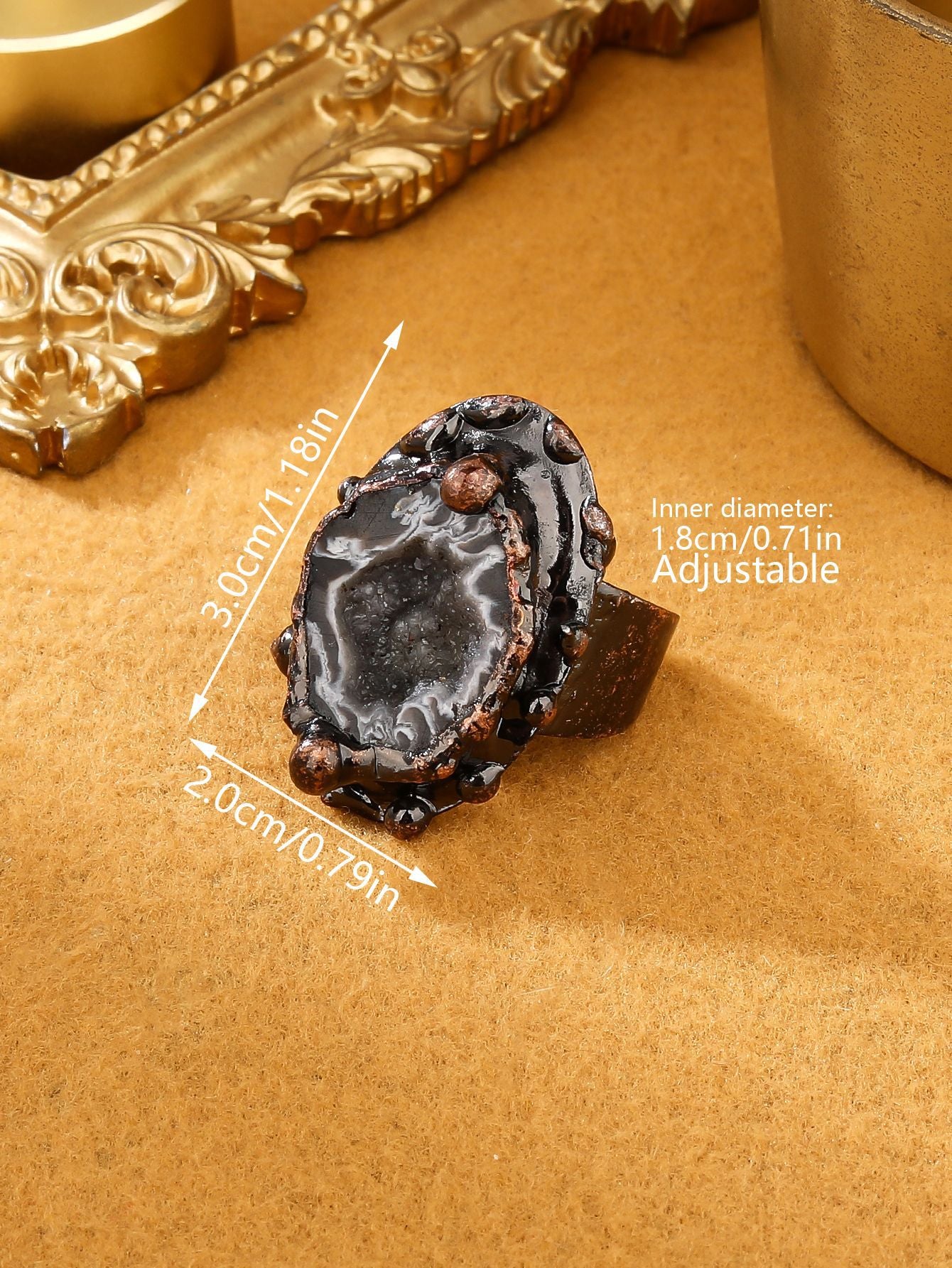 Women's Retro Style Natural Crystal Hole Agate Handmade Welding Electroplating Bronze Rings