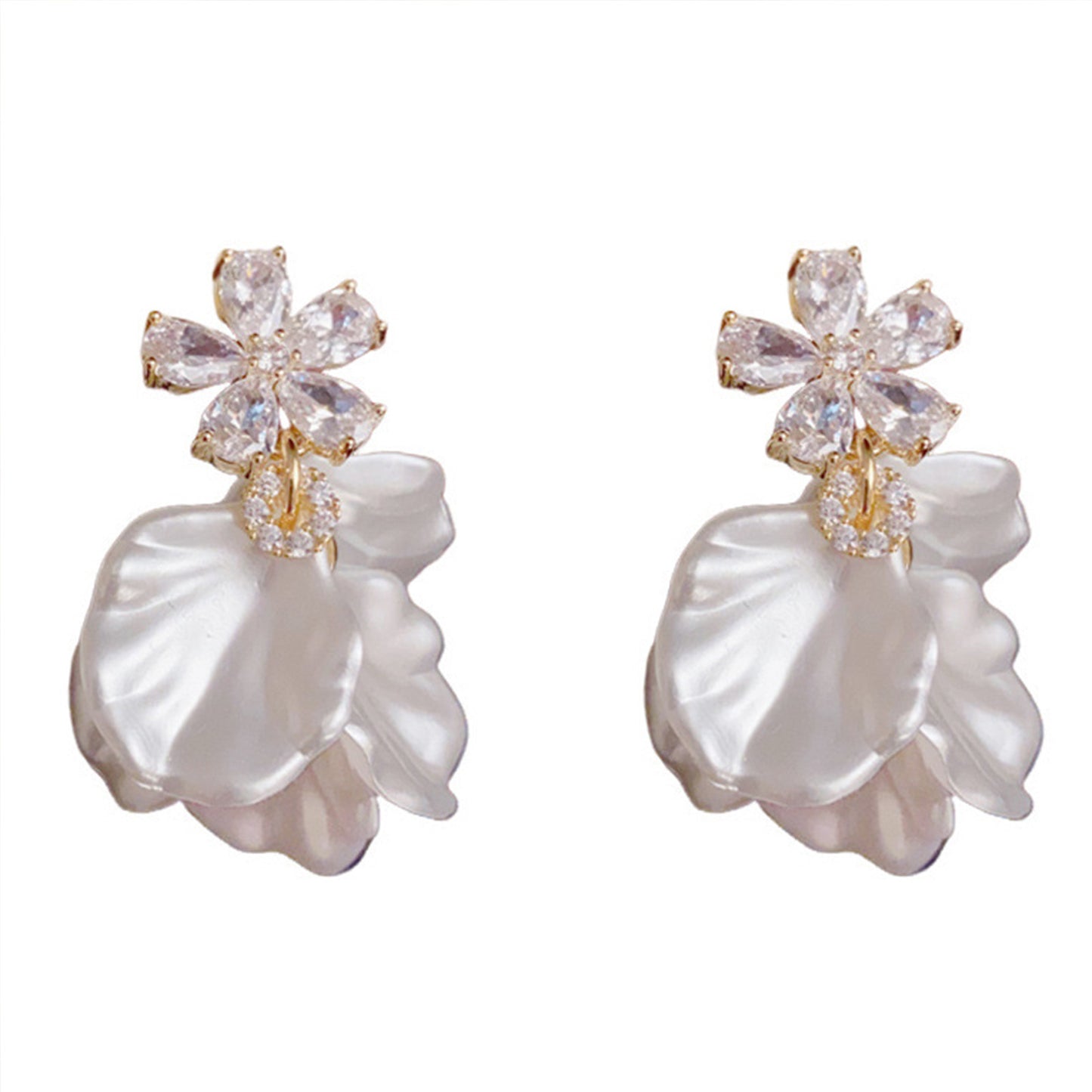 Minority Design Zircon Petal Fringed Female Sier High Class Earrings