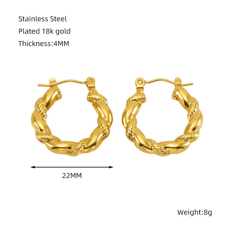 Women's Titanium Steel Round Twist High-grade Gold Stainless Earrings