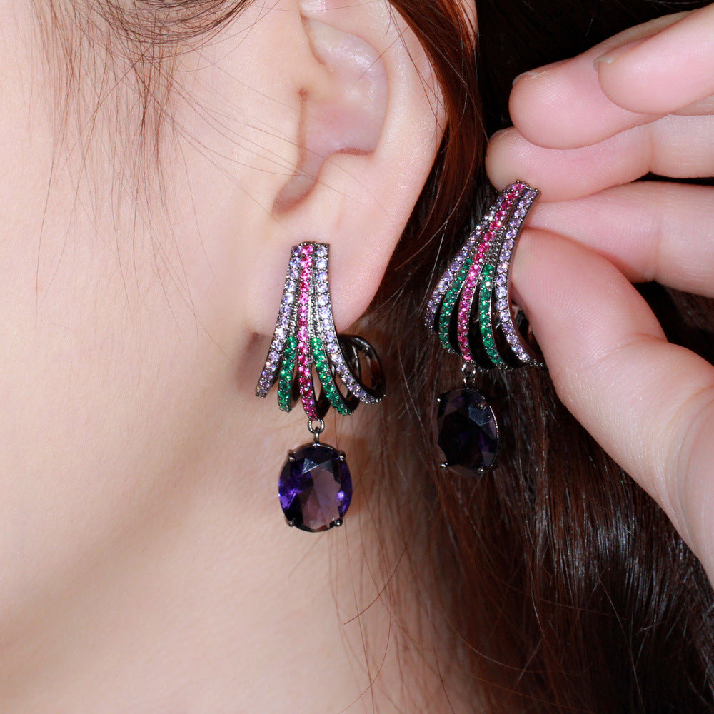 Style Popular Ornament Brass Inlaid Color Earrings