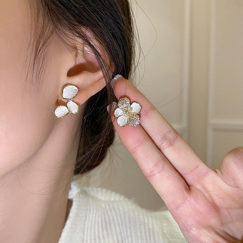 Women's Asymmetric White Camellia Flower For Light Earrings