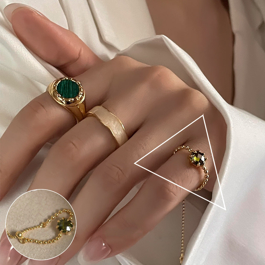 Women's Pull-out Adjustable Retro Fashion Flower Tassel Chain Ring