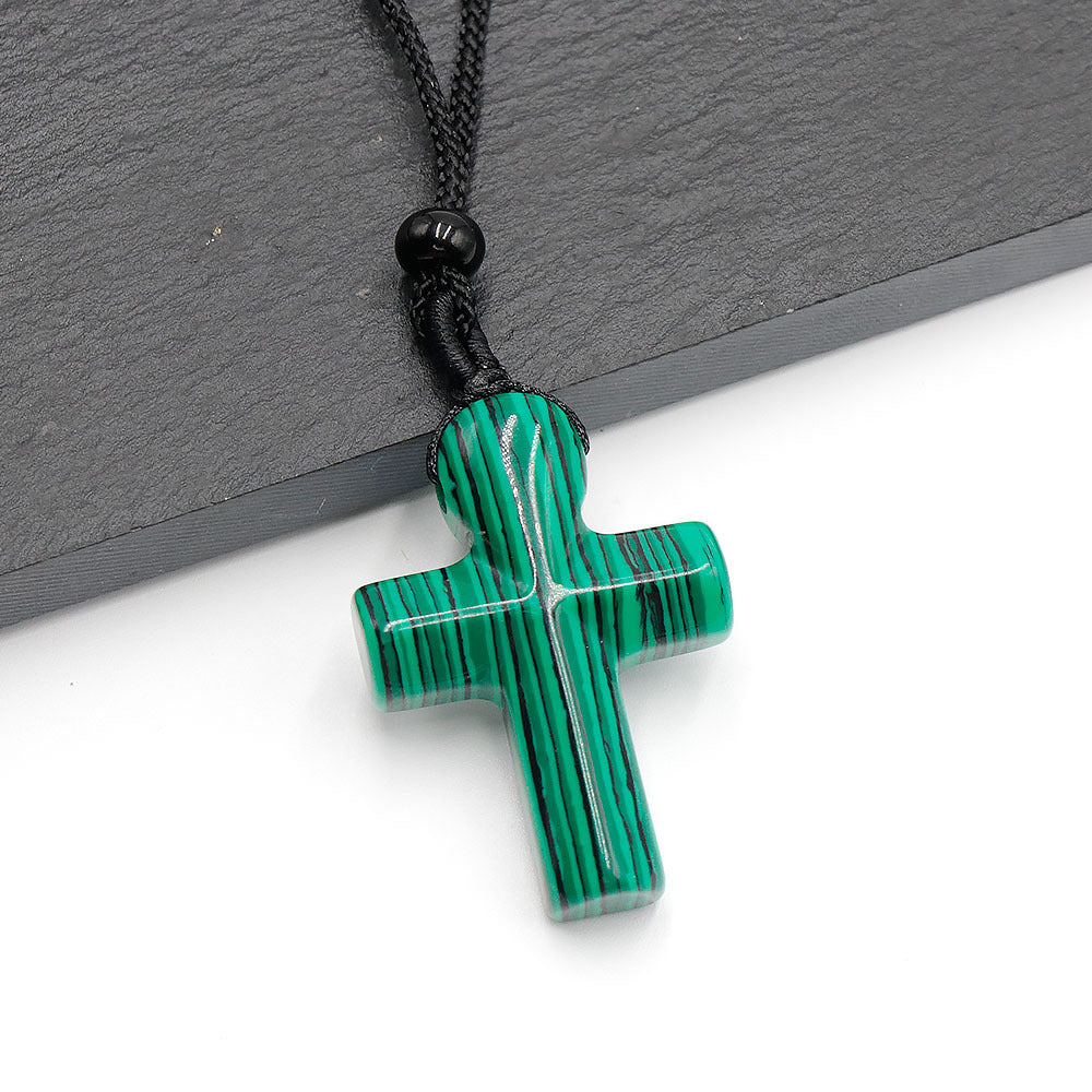 Natural Crystal Thanksgiving Gift Agate Woven Stone Cross Pendants