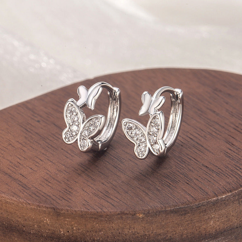 Rhinestone Butterfly Light Luxury High-grade Sense Ear Design Exquisite Small Earrings